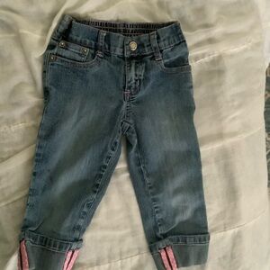 Vintage Zana Di Kids Sz 5 Toddler Denim Cuffed Jean Capri Pants Y2k Pink Accents